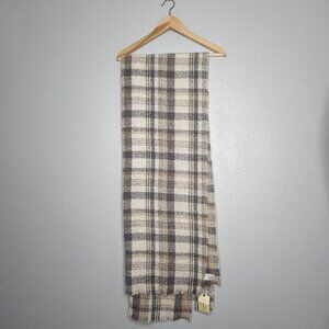 NWT St. Johns Bay Womens Plaid Knit Scarf Lauren Plaid Tassel Large Fringe